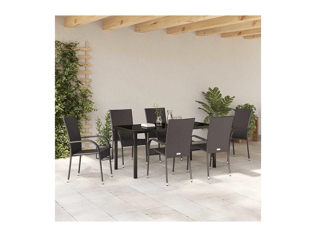 Set da pranzo da giardino 7 pezzi - Polyrattan marrone