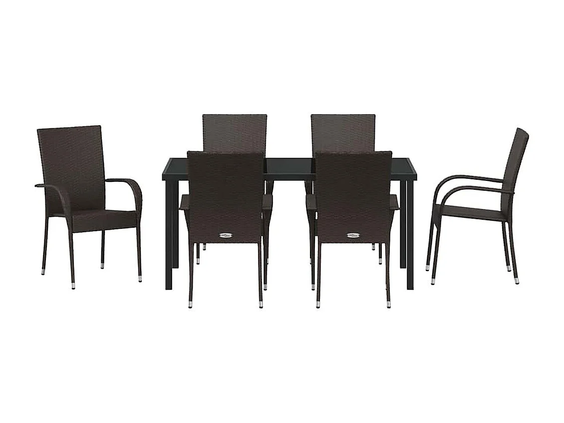 Set da pranzo da giardino 7 pezzi - Polyrattan marrone