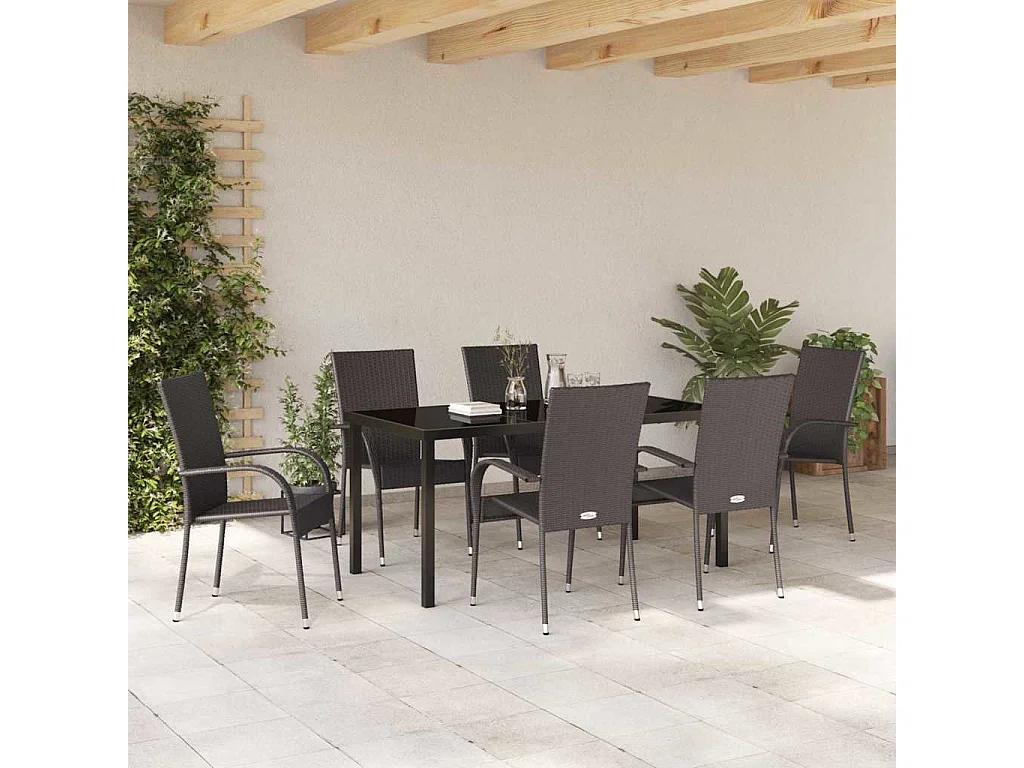 Ensemble de salle à manger de jardin 7 pièces - Poly rotin marron