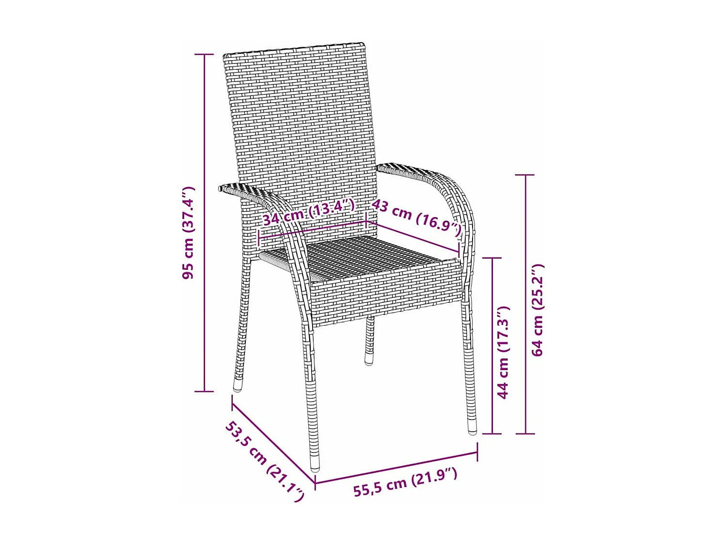 Ensemble de salle à manger de jardin 7 pièces - Poly rotin marron