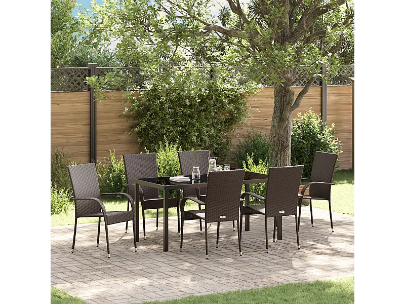 Set da pranzo da giardino 7 pezzi - Polyrattan marrone