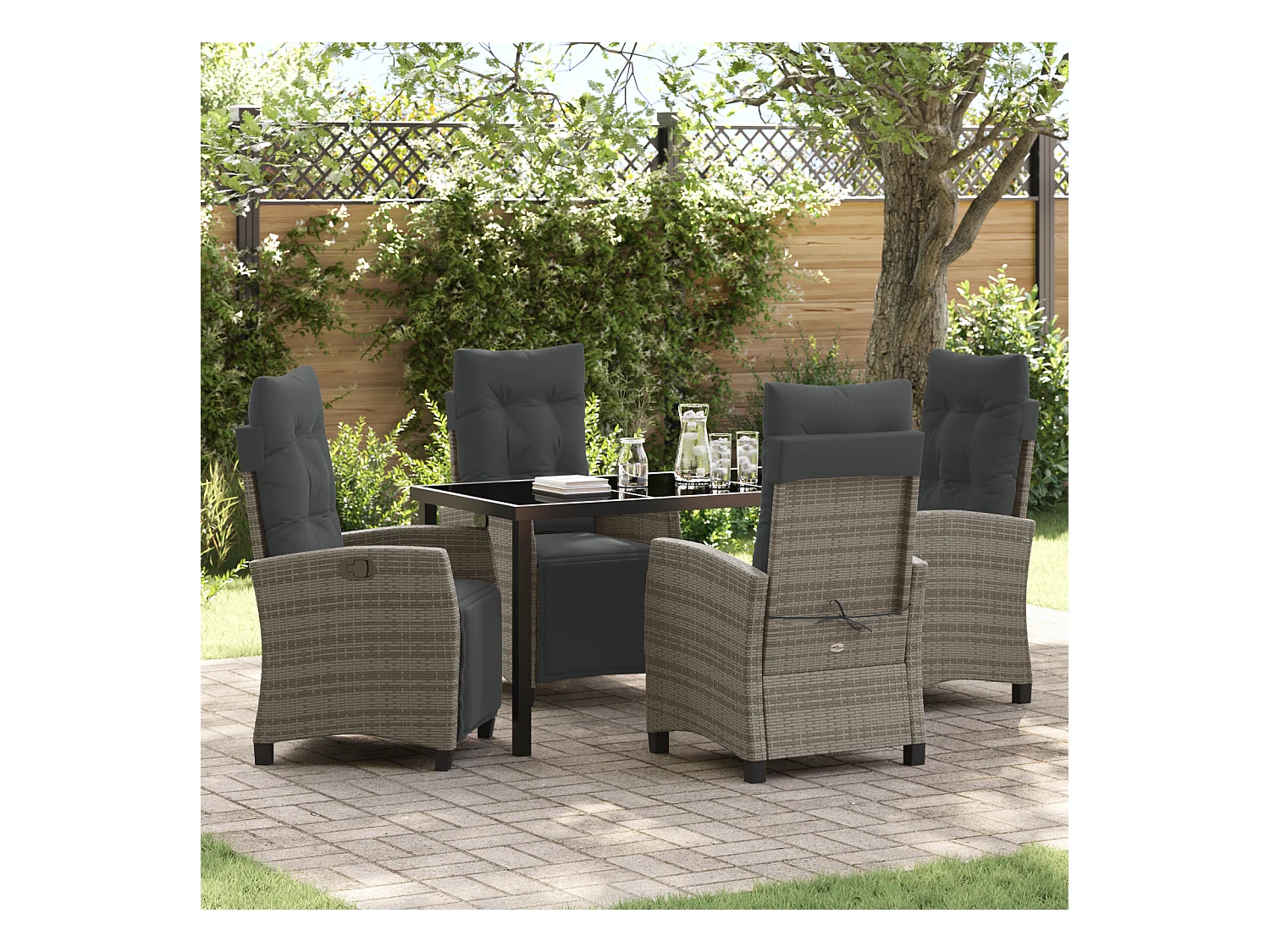 Set da pranzo da giardino in polyrattan grigio da 5 pezzi
