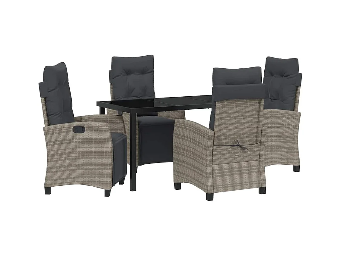 Set da pranzo da giardino in polyrattan grigio da 5 pezzi