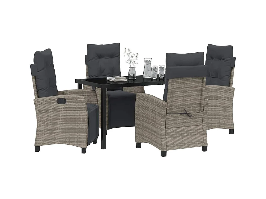 Set da pranzo da giardino in polyrattan grigio da 5 pezzi