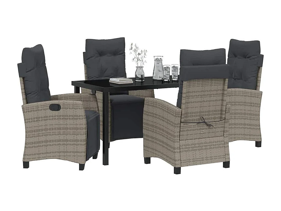 5-delige grijze poly rattan tuinset