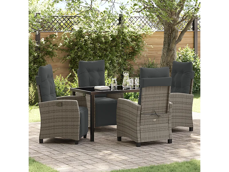 Set de salle à manger de jardin 5 pièces Gris en Rattan Poly