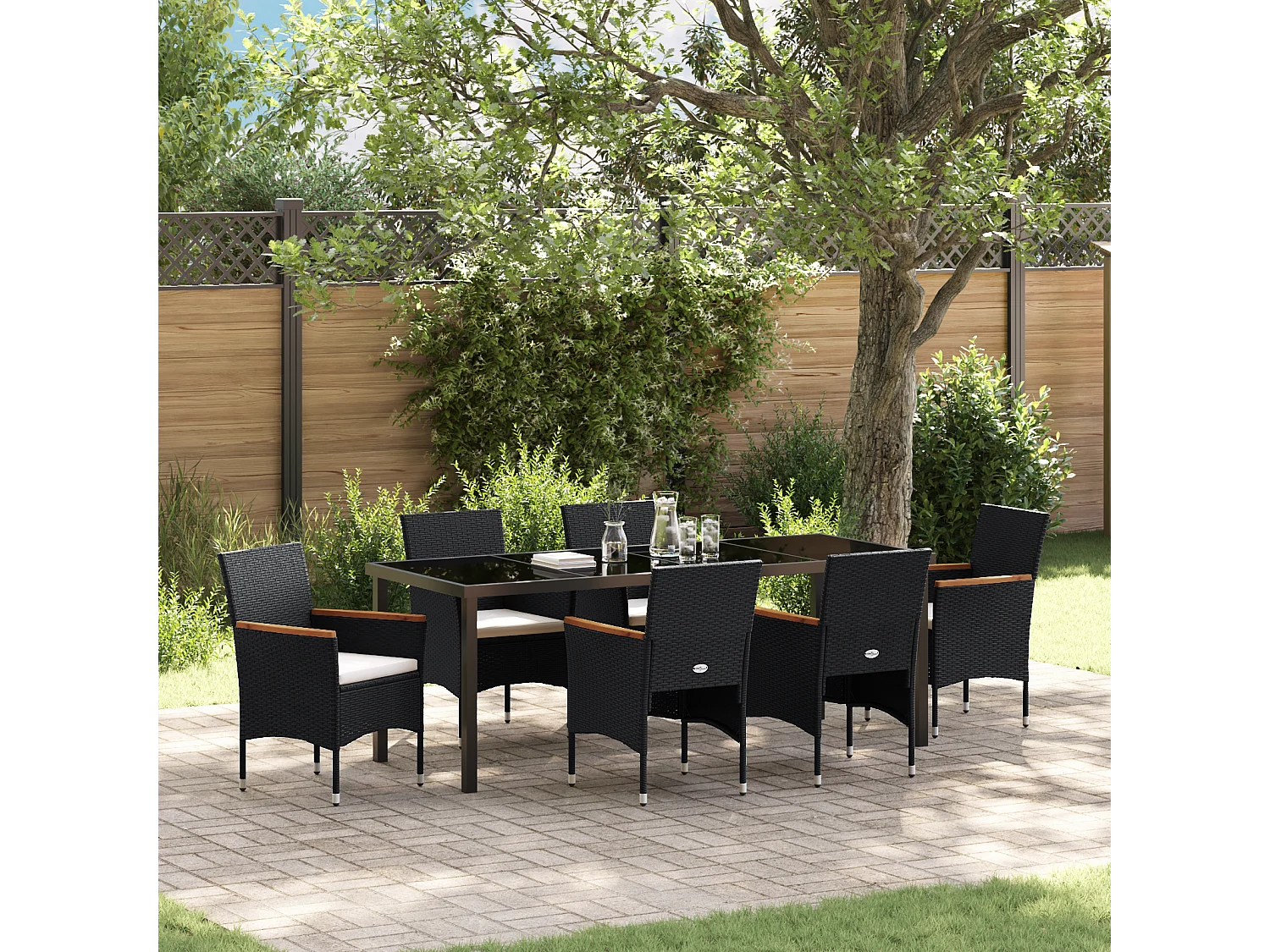 Ensemble de Salle à Manger de Jardin 7 Pièces Noir Rattan Synthétique