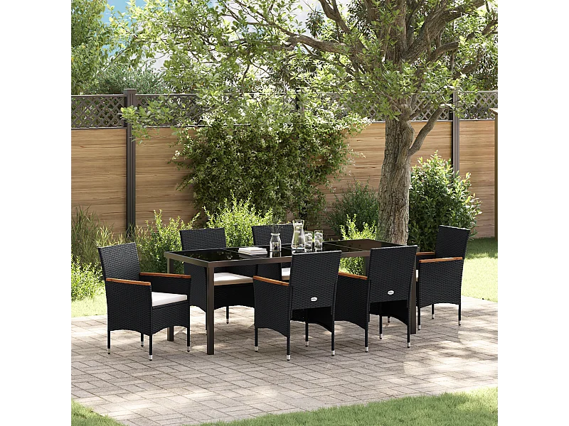 Ensemble de Salle à Manger de Jardin 7 Pièces Noir Rattan Synthétique