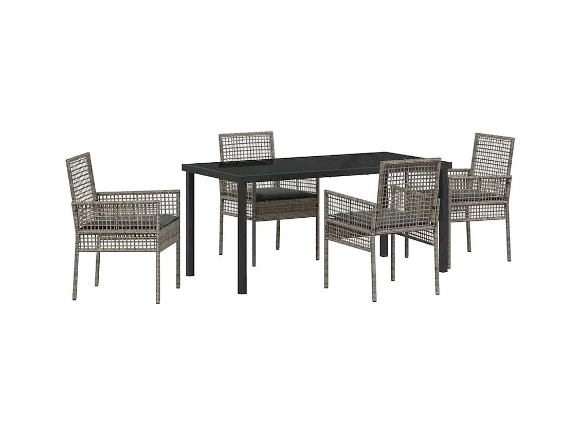 Set da pranzo da giardino 5 pezzi con cuscini in polyrattan grigio