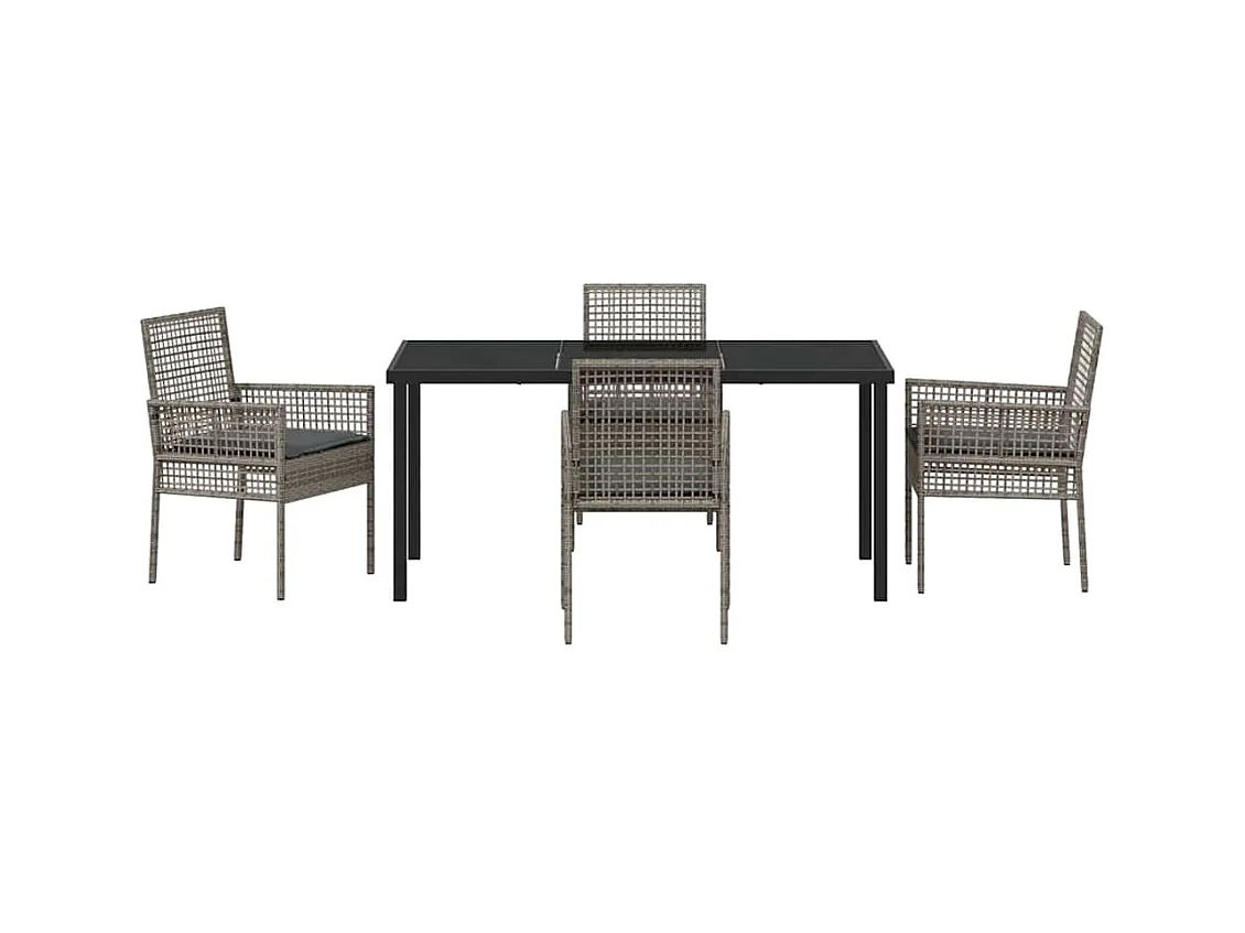 Set da pranzo da giardino 5 pezzi con cuscini in polyrattan grigio
