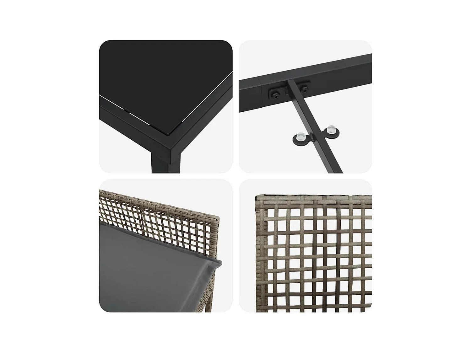 Set da pranzo da giardino 5 pezzi con cuscini in polyrattan grigio