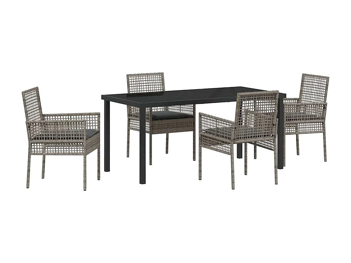 Ensemble de salle à manger de jardin 5 pièces avec coussins gris en poly rattan