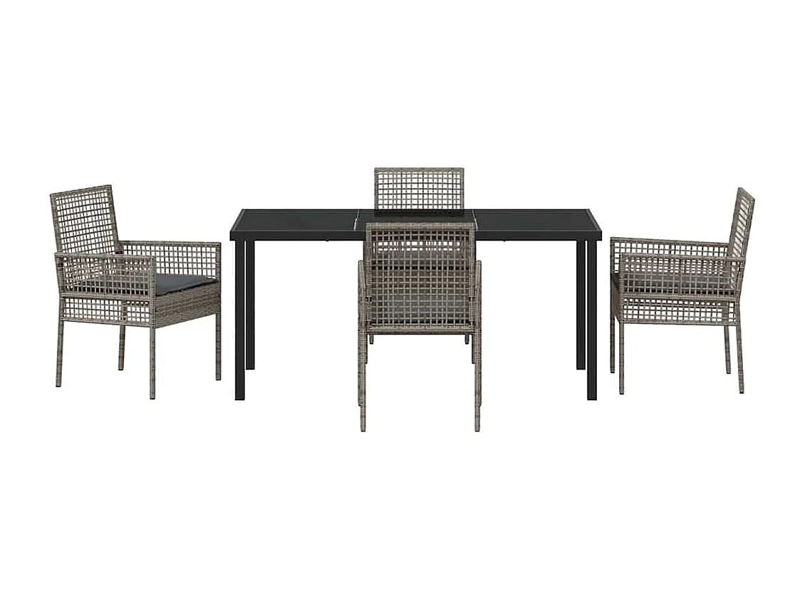Ensemble de salle à manger de jardin 5 pièces avec coussins gris en poly rattan