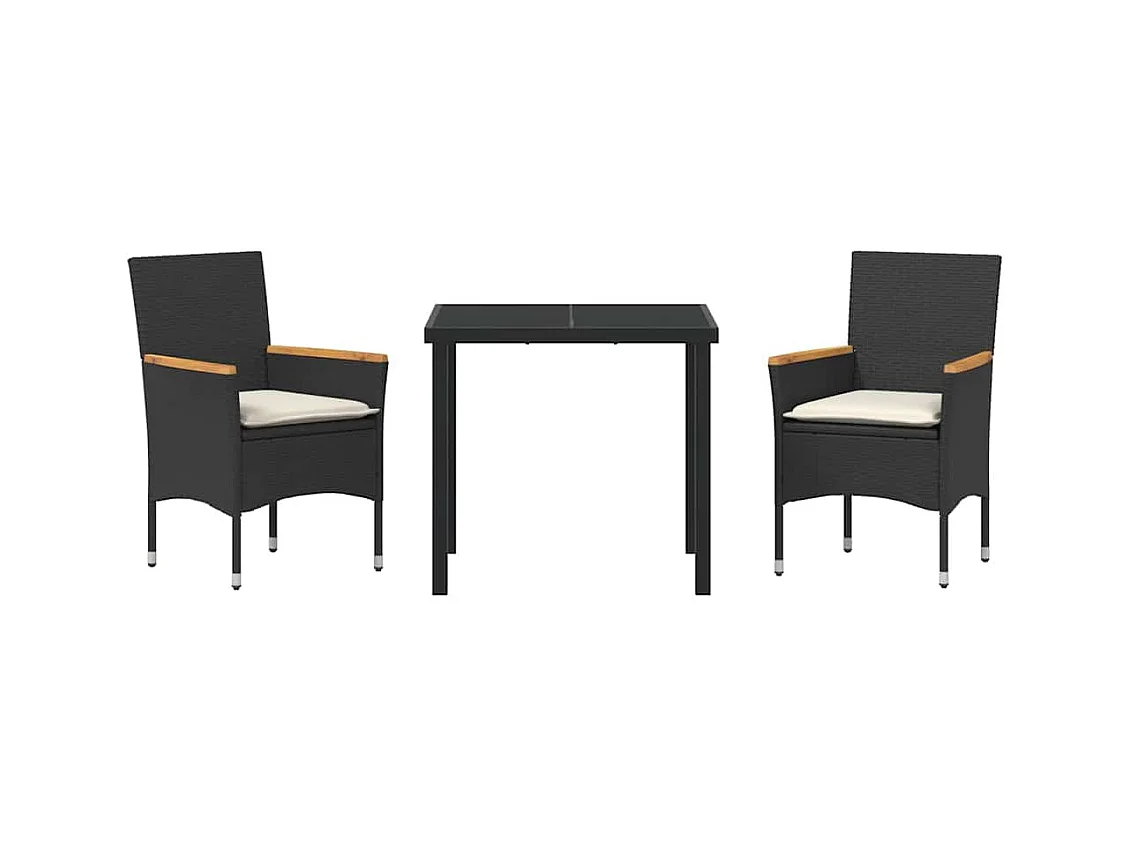Set da pranzo da giardino composto da 3 pezzi con cuscini in polyrattan nero