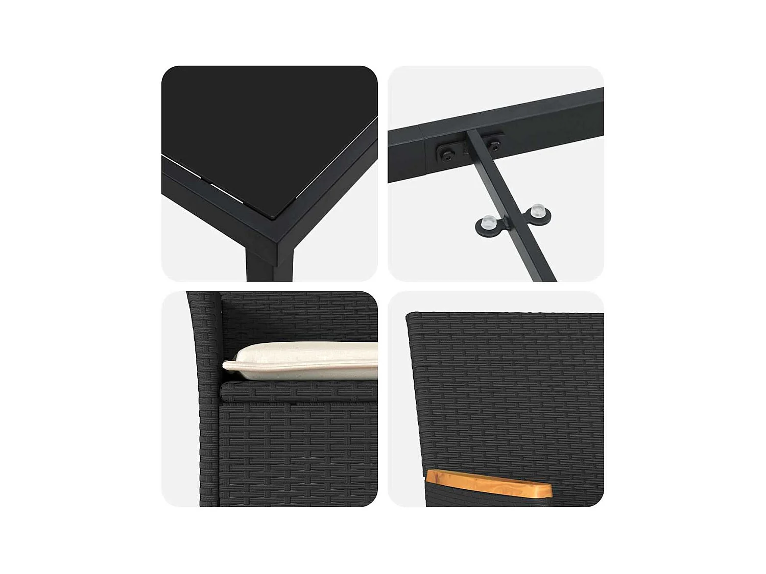 Set da pranzo da giardino composto da 3 pezzi con cuscini in polyrattan nero