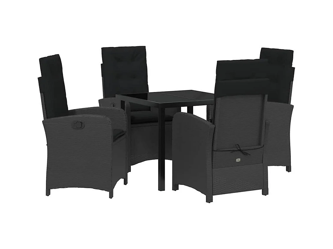 Set da pranzo da giardino 5 pezzi con cuscini in resina nera e vimini