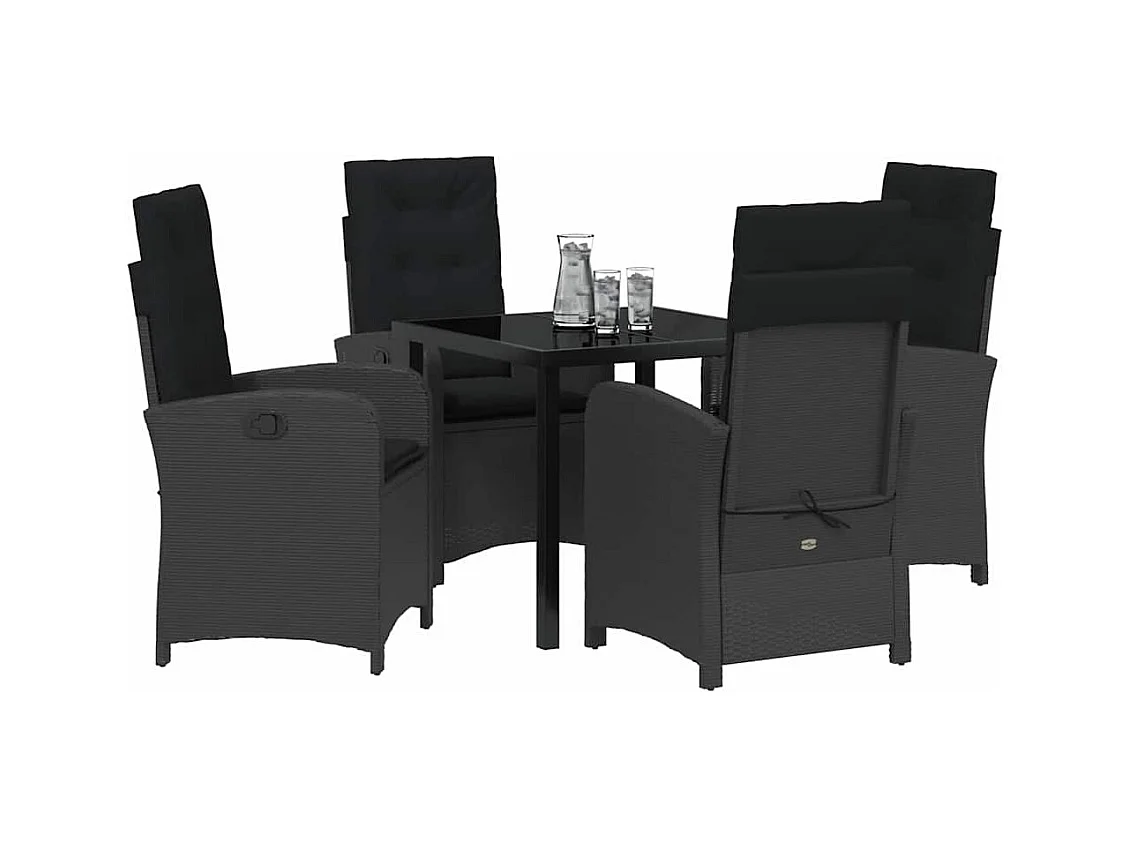 Set da pranzo da giardino 5 pezzi con cuscini in resina nera e vimini