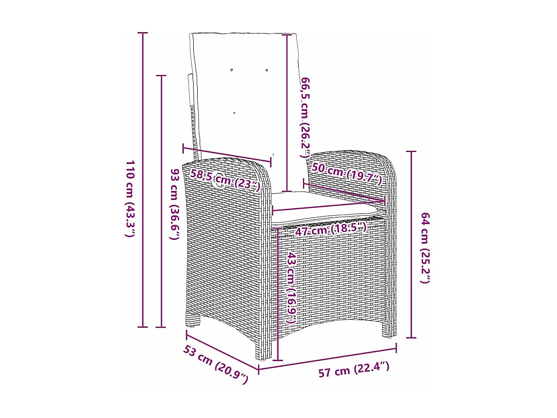 Set da pranzo da giardino 5 pezzi con cuscini in resina nera e vimini