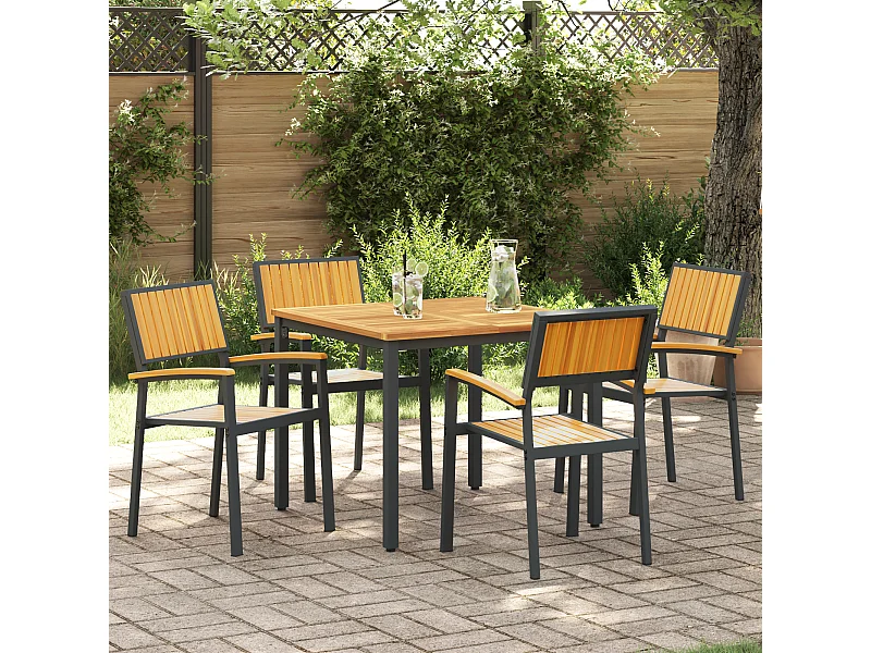 Stück stapelbare Gartenstühle aus schwarzem Akazienholz und Metall