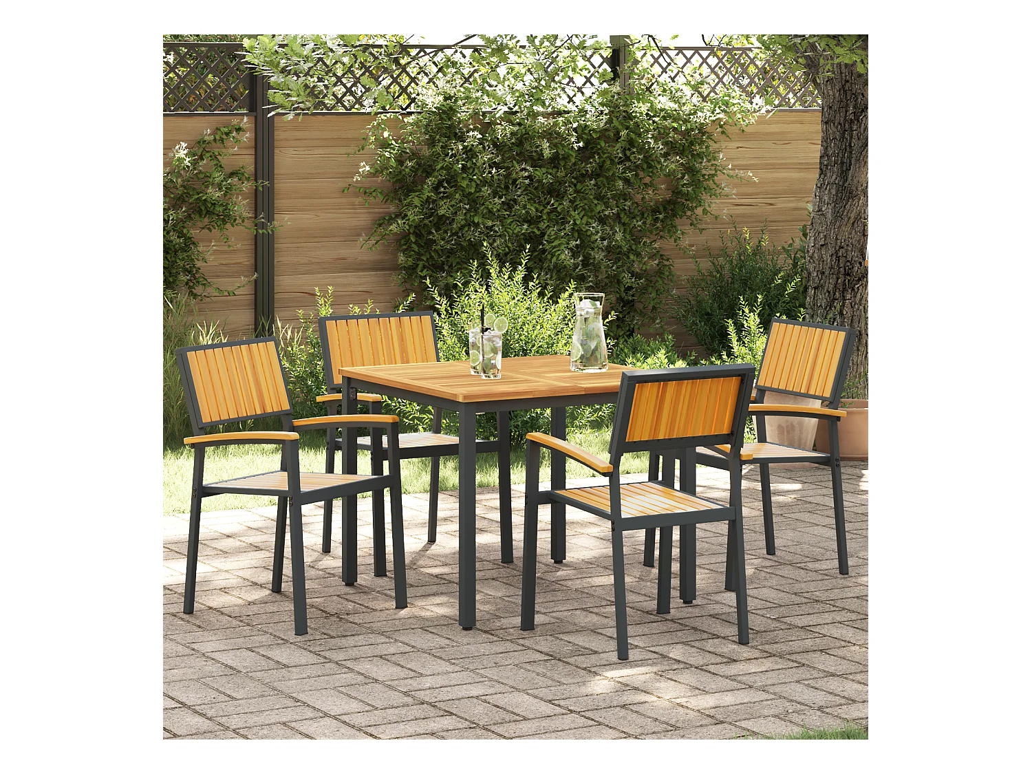 Chaises d'extérieur 4 pcs Empilables en Bois d'Acacia Noir et Métal