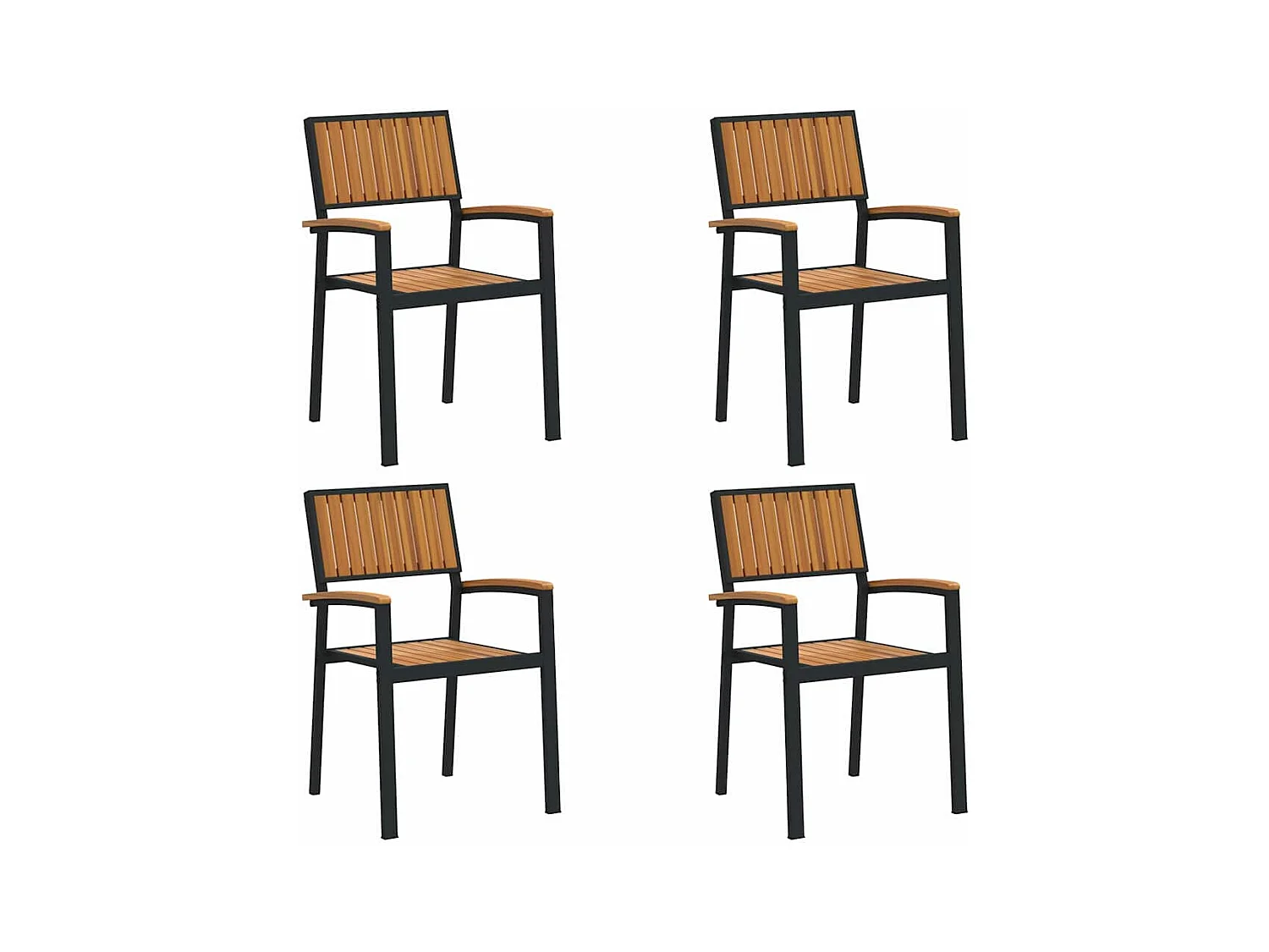 Chaises d'extérieur 4 pcs Empilables en Bois d'Acacia Noir et Métal