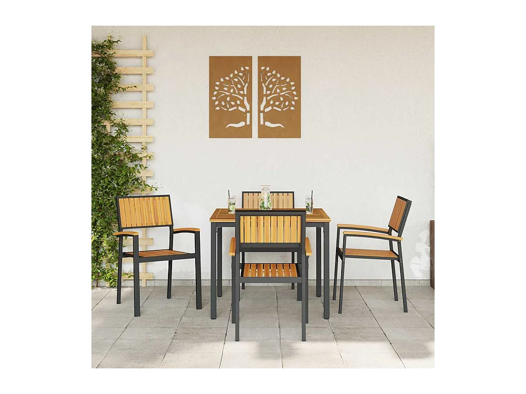 Chaises d'extérieur 4 pcs Empilables en Bois d'Acacia Noir et Métal