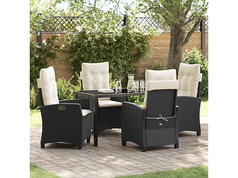 Set da pranzo da giardino 5 pezzi con cuscini - Rattan sintetico nero