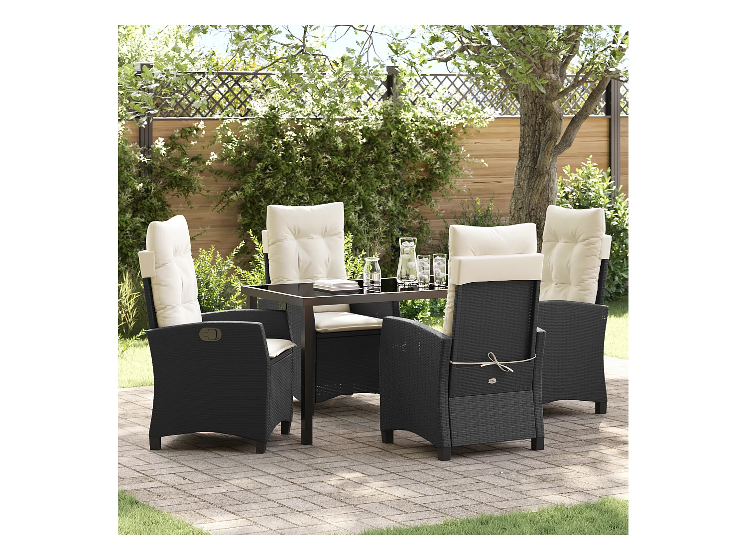 Set da pranzo da giardino 5 pezzi con cuscini - Rattan sintetico nero