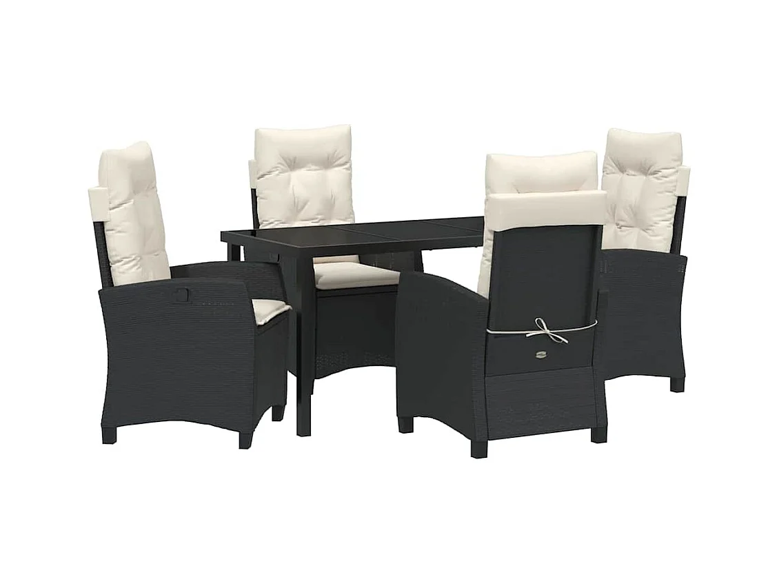 Set da pranzo da giardino 5 pezzi con cuscini - Rattan sintetico nero