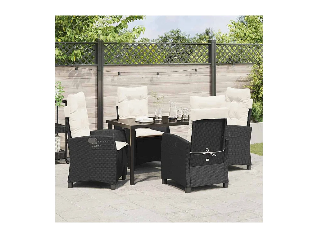 Set da pranzo da giardino 5 pezzi con cuscini - Rattan sintetico nero