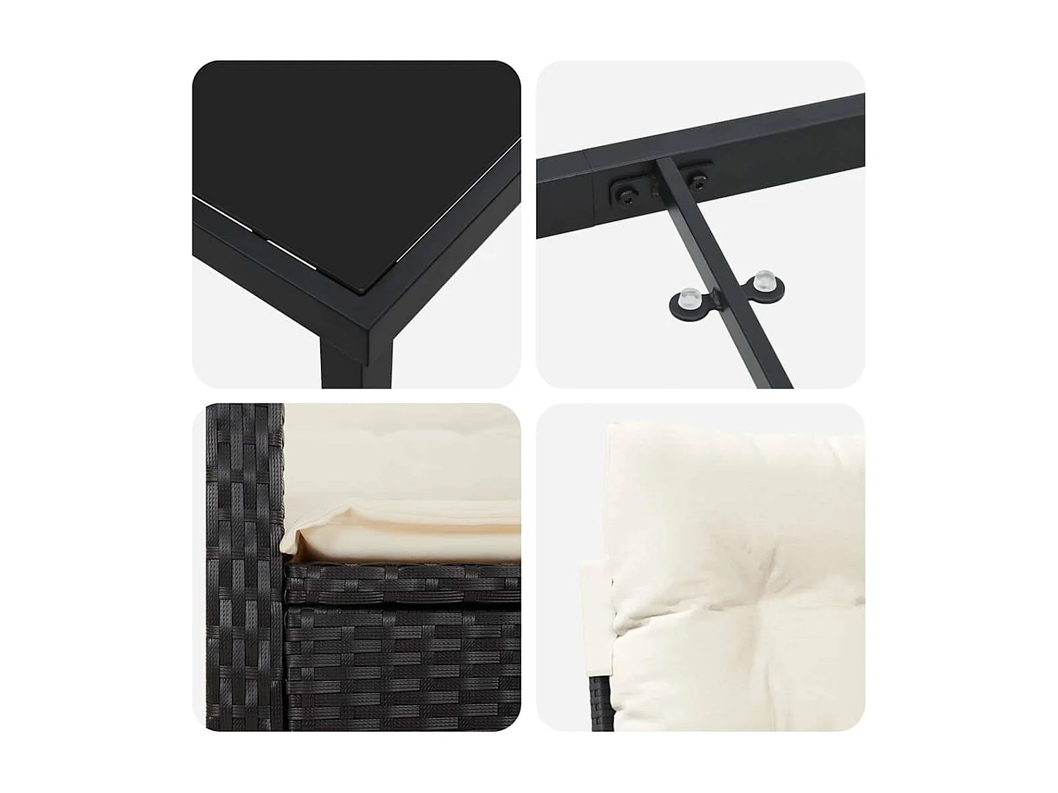 Set da pranzo da giardino 5 pezzi con cuscini - Rattan sintetico nero