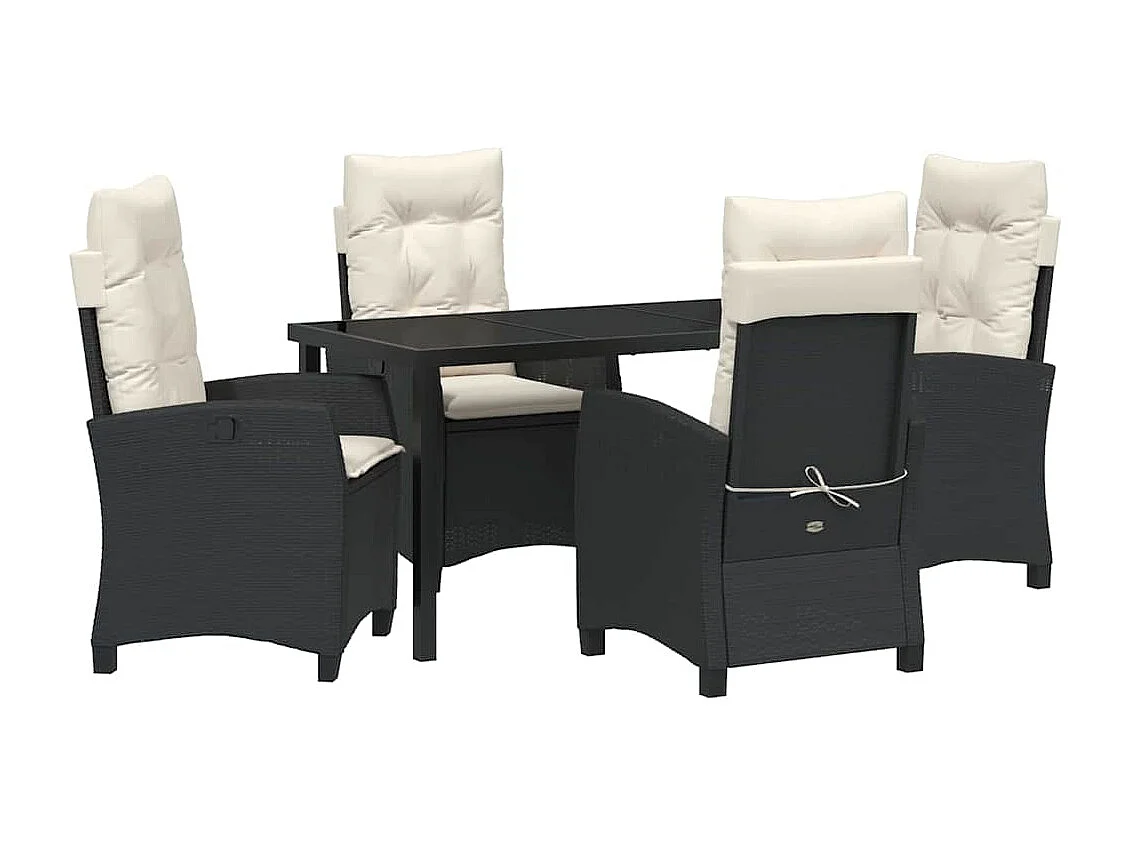 Ensemble de salle à manger de jardin 5 pièces avec coussins - Rattan synthétique noir