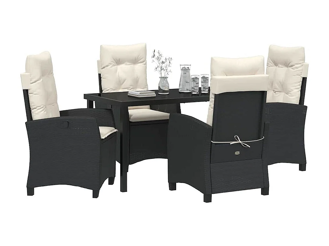 Ensemble de salle à manger de jardin 5 pièces avec coussins - Rattan synthétique noir