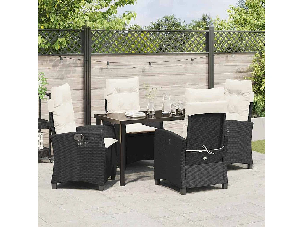 Ensemble de salle à manger de jardin 5 pièces avec coussins - Rattan synthétique noir