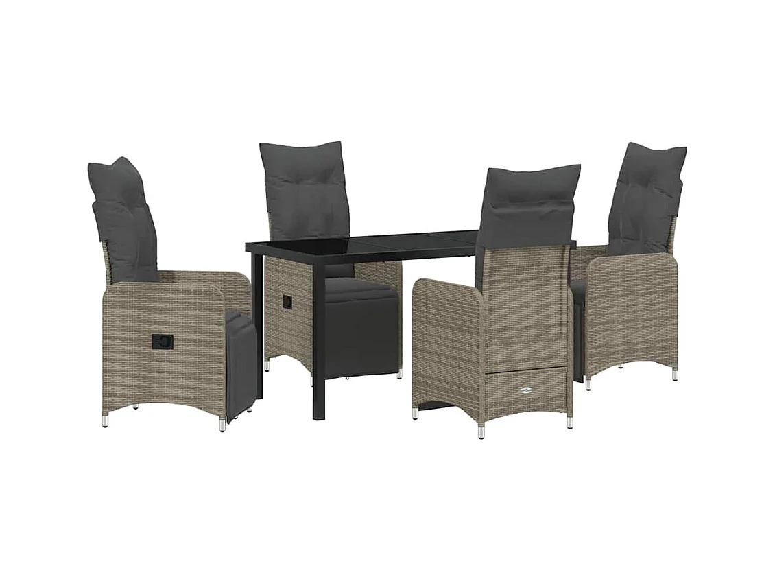 Set da pranzo da giardino da 5 pezzi con cuscini in polyrattan grigio