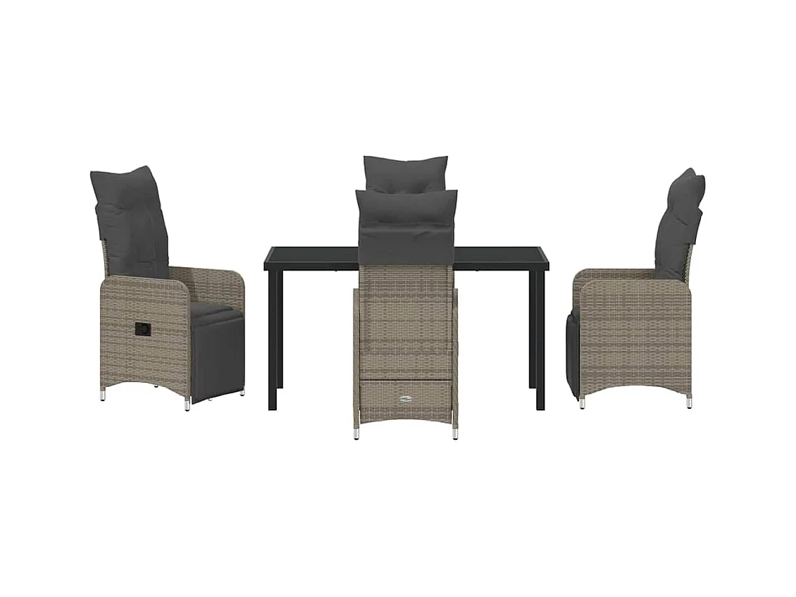 Set da pranzo da giardino da 5 pezzi con cuscini in polyrattan grigio