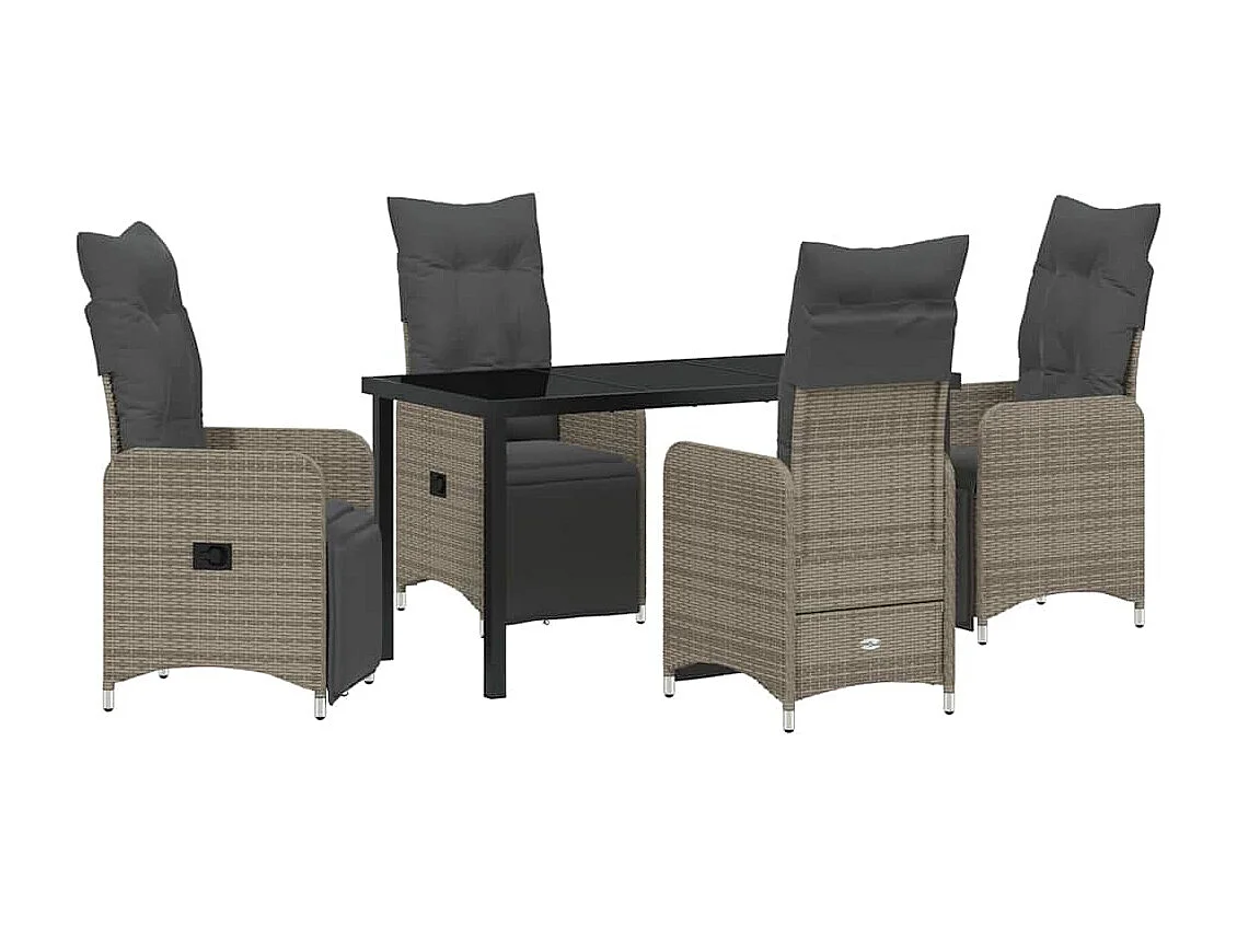 Set de salle à manger de jardin de 5 pièces avec coussins gris en rattan poly