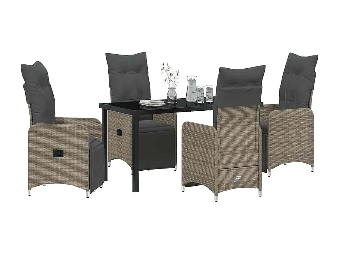 Set de salle à manger de jardin de 5 pièces avec coussins gris en rattan poly