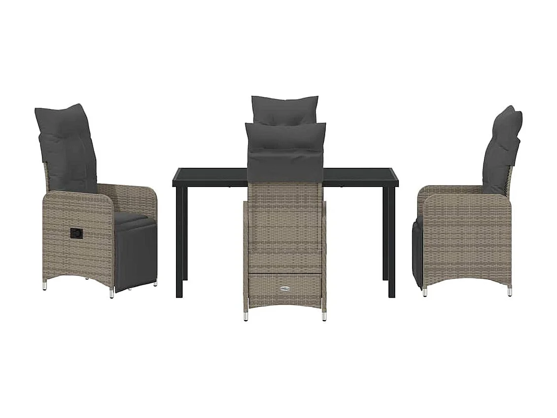 Set de salle à manger de jardin de 5 pièces avec coussins gris en rattan poly