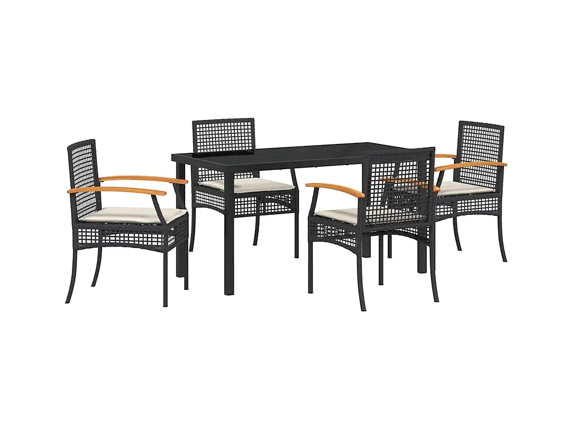 Set da pranzo da giardino 5 pezzi con cuscini in rattan nero