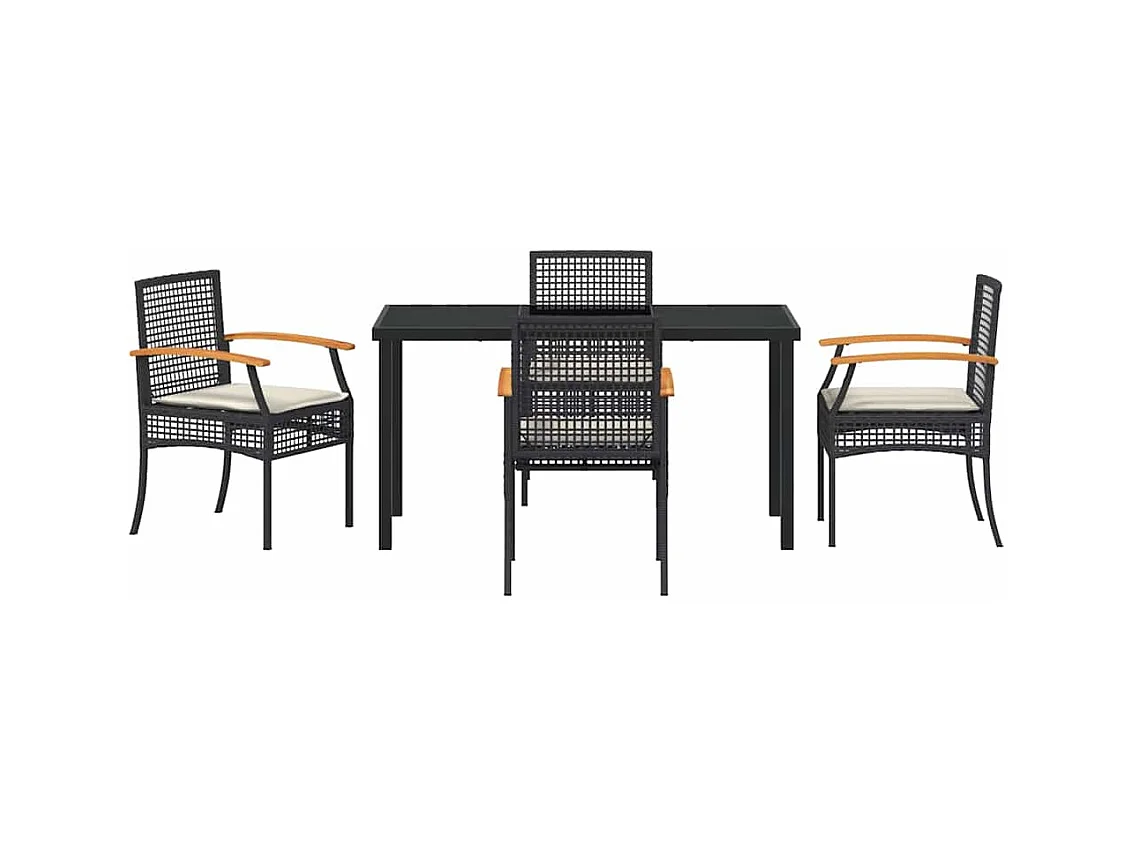 Set da pranzo da giardino 5 pezzi con cuscini in rattan nero