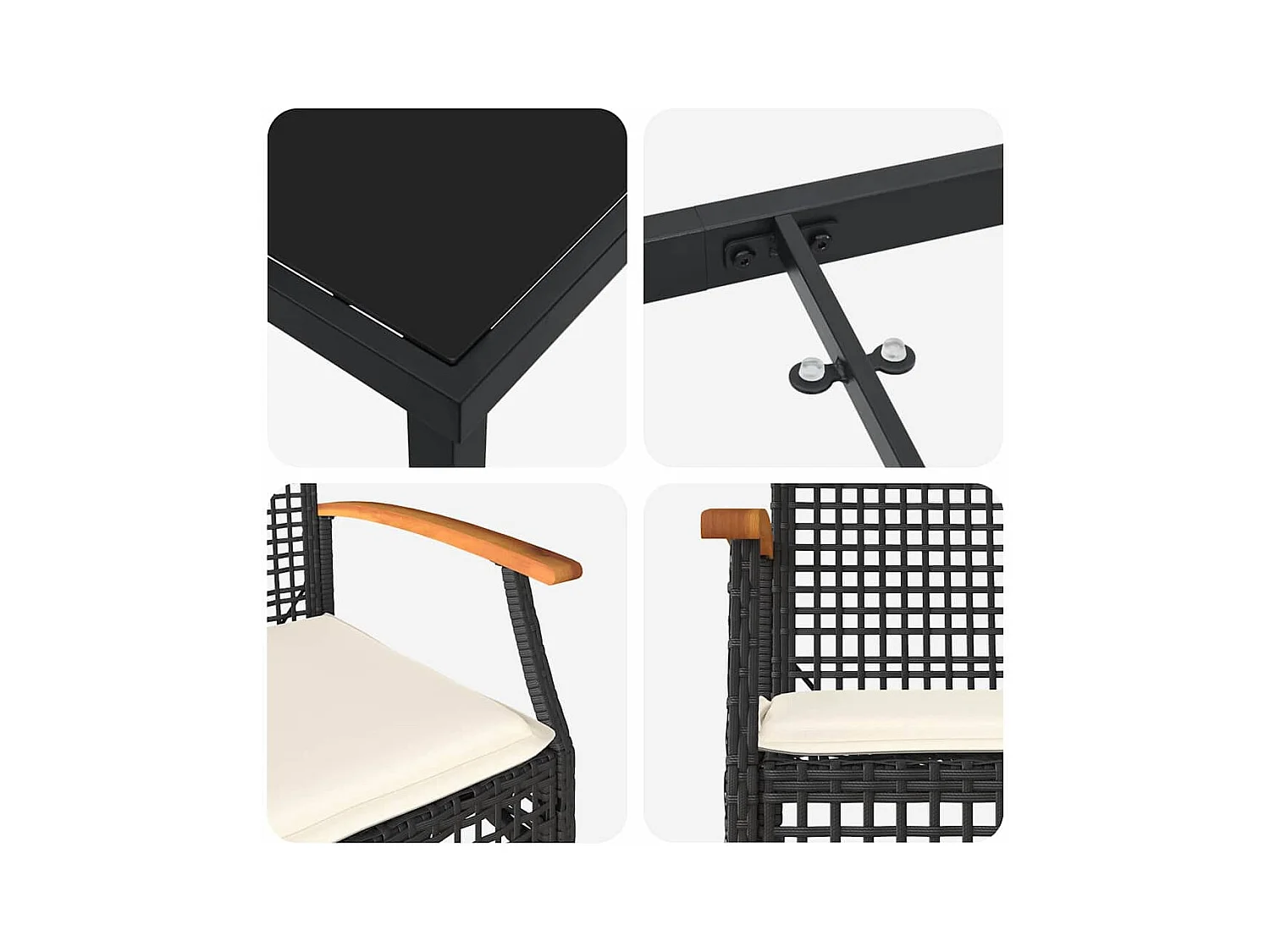 Set da pranzo da giardino 5 pezzi con cuscini in rattan nero