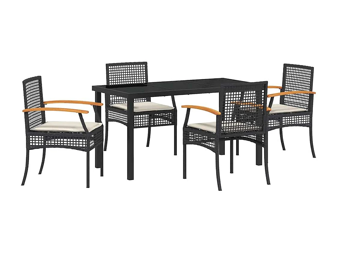 Ensemble de Dîner de Jardin 5 Pièces avec Coussins Rattan Noir