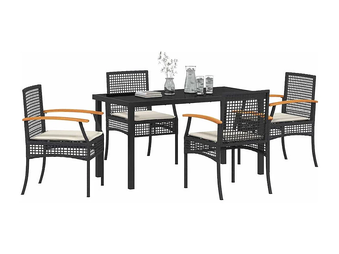 Ensemble de Dîner de Jardin 5 Pièces avec Coussins Rattan Noir
