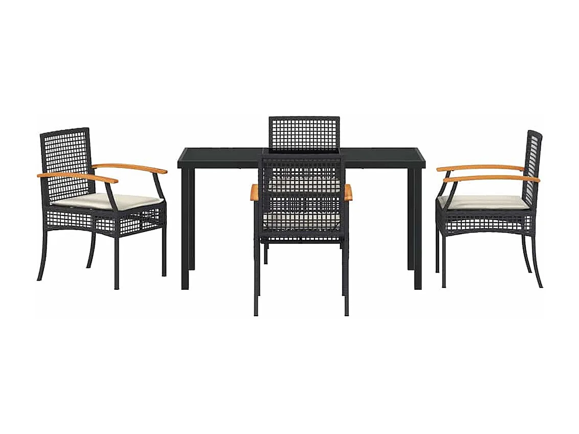 Ensemble de Dîner de Jardin 5 Pièces avec Coussins Rattan Noir