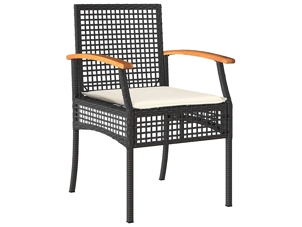Juego de comedor de jardín de 5 piezas con cojines de ratán negro