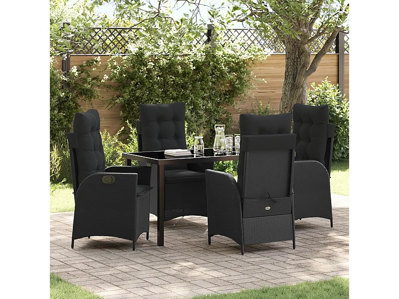 Ensemble de jardin 5 pièces Noir Poly Rattan