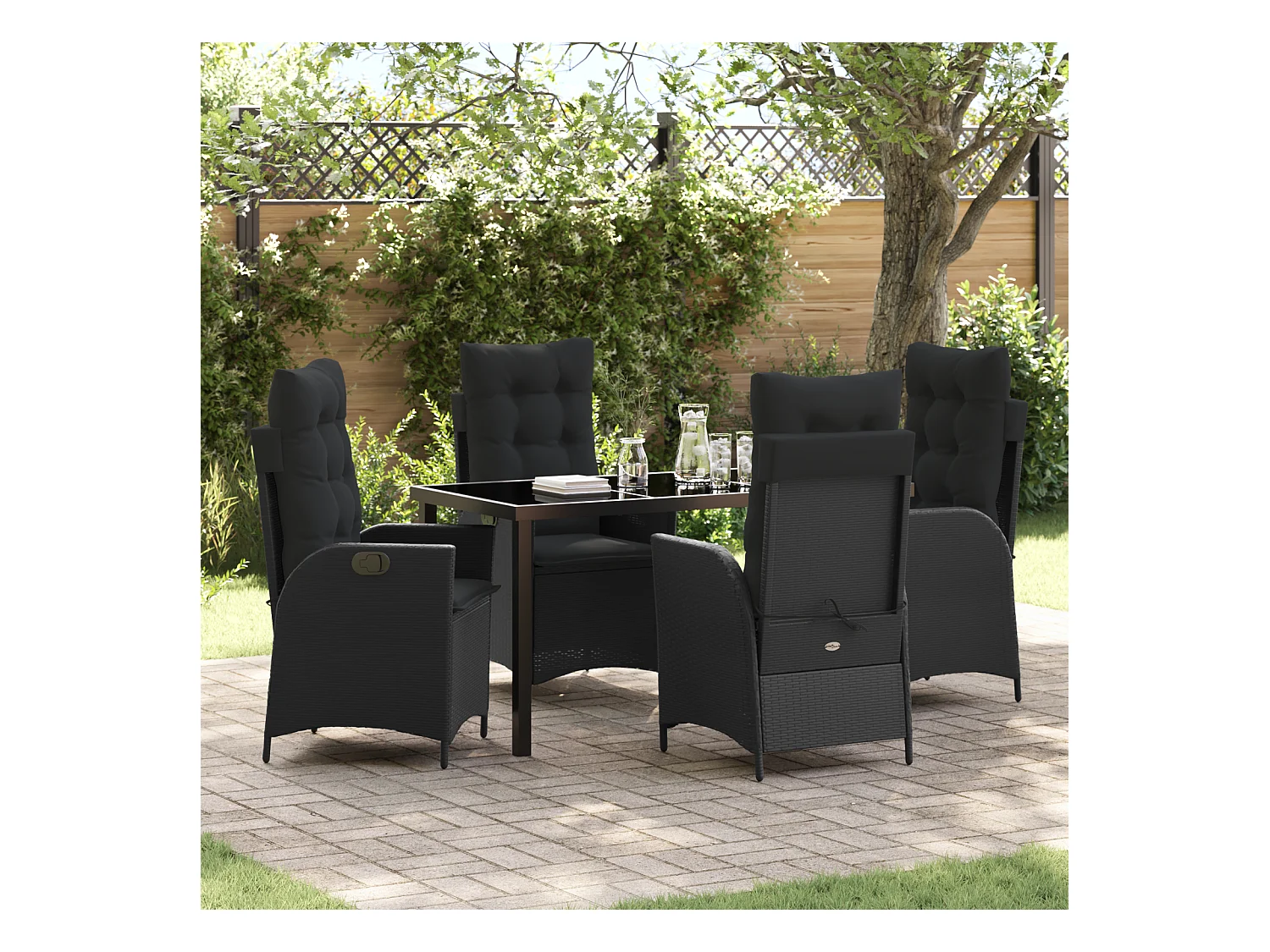 Set da giardino in polyrattan nero da 5 pezzi