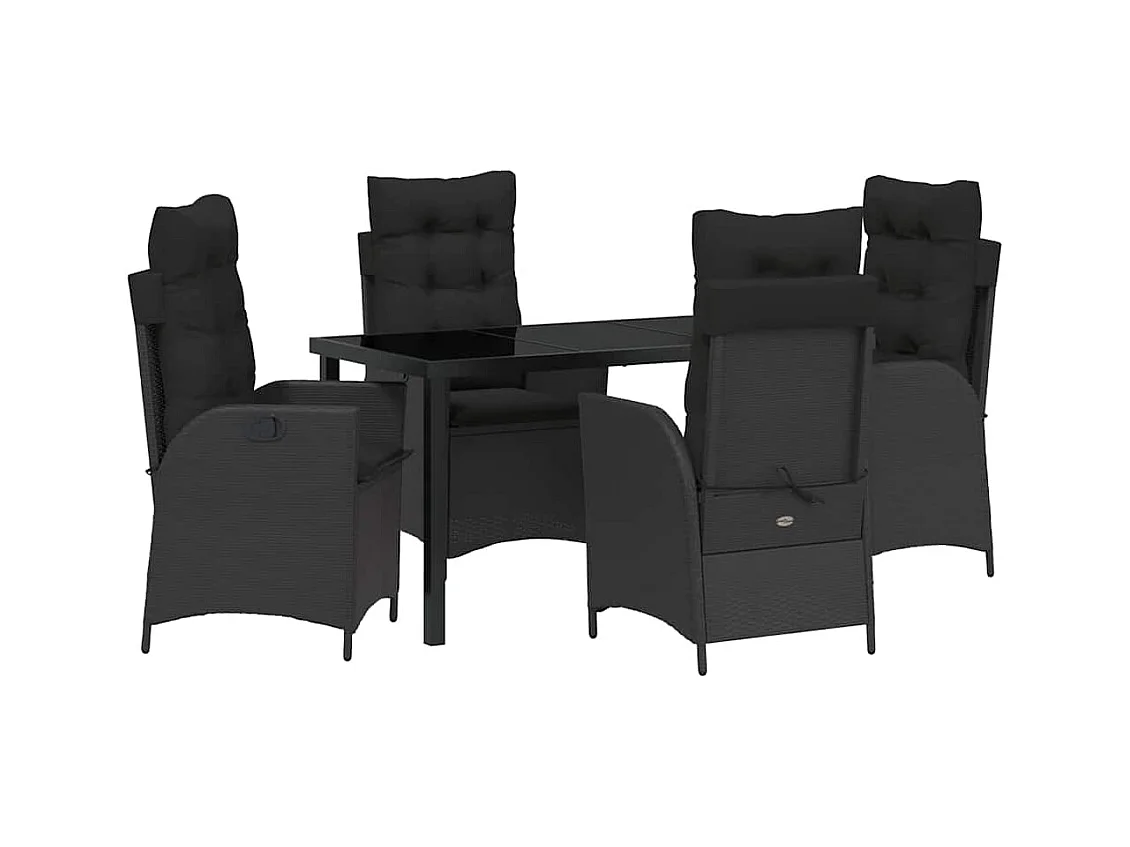 Set da giardino in polyrattan nero da 5 pezzi