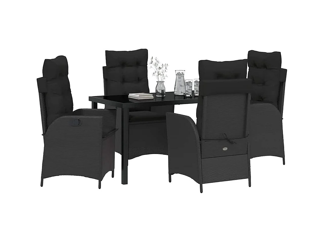 Set da giardino in polyrattan nero da 5 pezzi